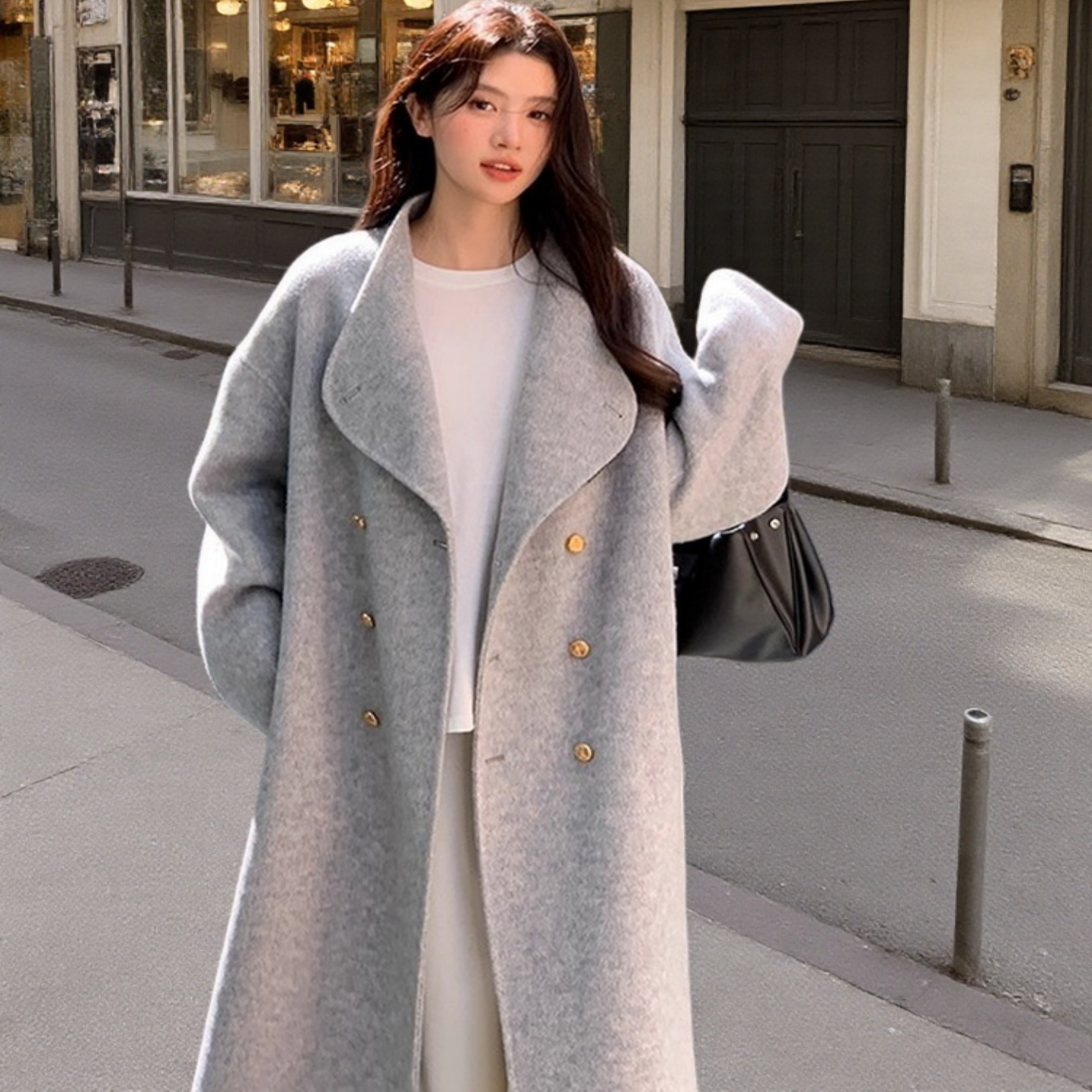 灰色羊绒大衣女小个子毛呢外套