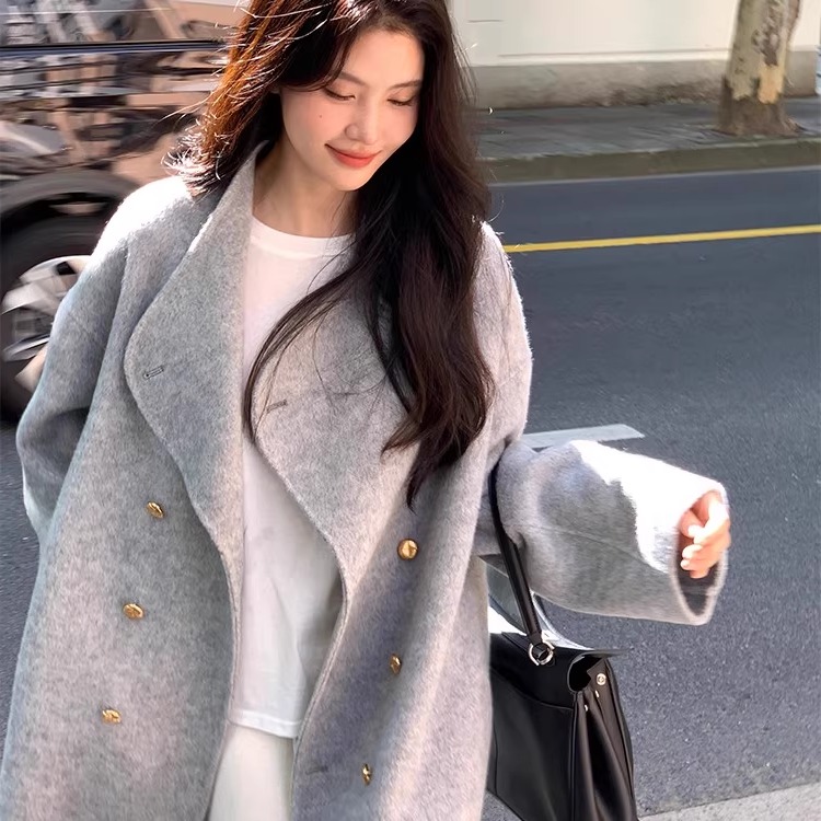 灰色羊绒大衣女小个子毛呢外套