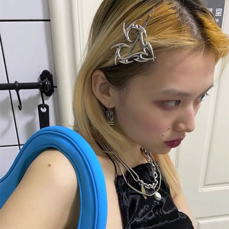 y2k亚文化金属银色一字夹刘海夹