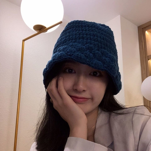 毛线帽子女潮韩国小檐渔夫帽冬季加厚保暖盆帽日系甜美可爱针织帽