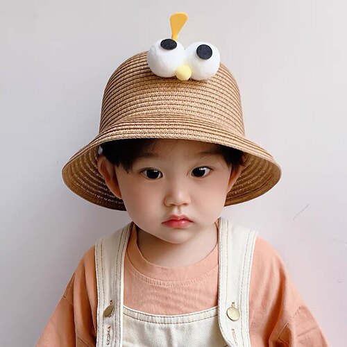 儿童草帽1-3岁2男女童遮阳帽盆帽夏宝宝帽子可爱超萌竹蜻蜓渔夫帽