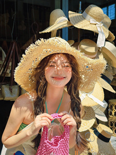 草编草帽女夏季沙滩海边出游度假遮阳帽防晒帽夏天大檐帽太阳帽子