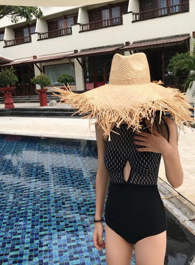 遮阳防晒草帽夏天海边度假大檐ins同款女沙滩旅游毛边草编帽子潮