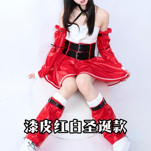 绯卡霖原创设计圣诞红白大码女装漆皮连衣裙亚文化穿搭FEATURIUM