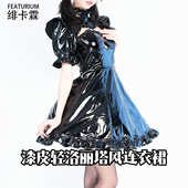 绯卡霖 轻lolita风漆皮连衣裙OP暗黑系镂空洛丽塔FEATURIUM