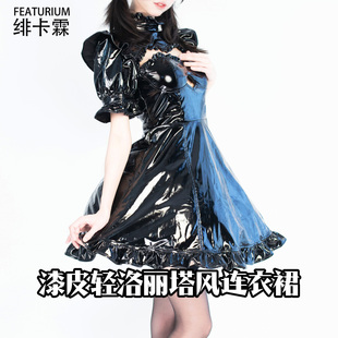 绯卡霖 轻lolita风漆皮连衣裙OP暗黑系贵族镂空洛丽塔FEATURIUM
