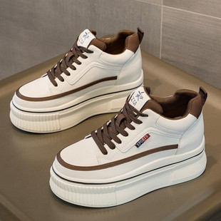 子 搭裙子休闲运动显高鞋 8公分内增高女鞋 秀气超火真皮厚底小白鞋