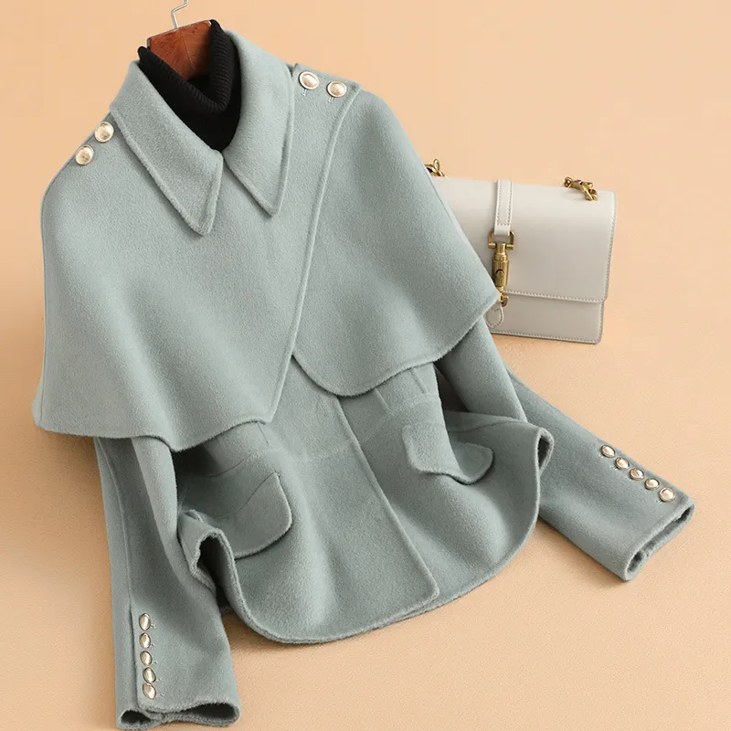 海宁2025年秋季新款双面羊毛大衣短款大衣女小个子高级感呢子大衣