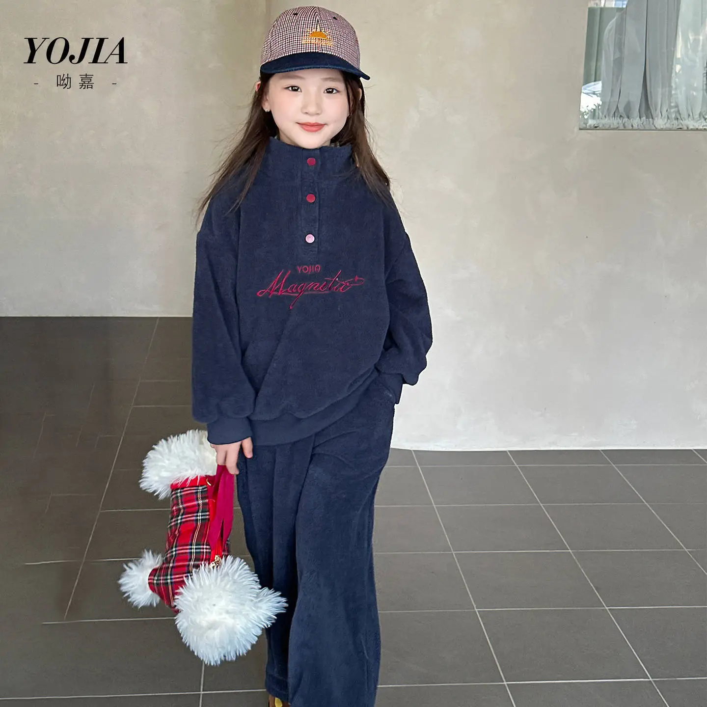 YOJIA女童加绒套装冬季2025新款洋气童装加厚保暖儿童冬装