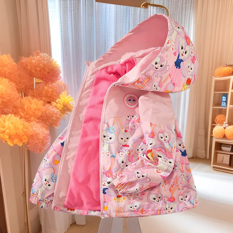 女童秋装外套春秋款一体绒上衣2025新款童装儿童风衣加绒冲锋衣潮