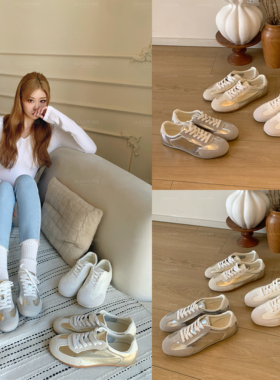 Uuuus【银色山泉】26新款磨砂拼接金属牛皮复古薄底超轻德训鞋女