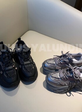 Uuuus【紫罗兰之夜】百Li同款真皮水钻网布增高厚底单鞋女老爹鞋