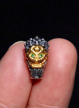 原创足银镀金999大黑天三通佛头星月菩提手串长串手持diy文玩配饰