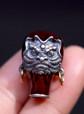 纯银925彩绘大黑天三通兽面佛头菩提手串长串diy文玩配饰配件