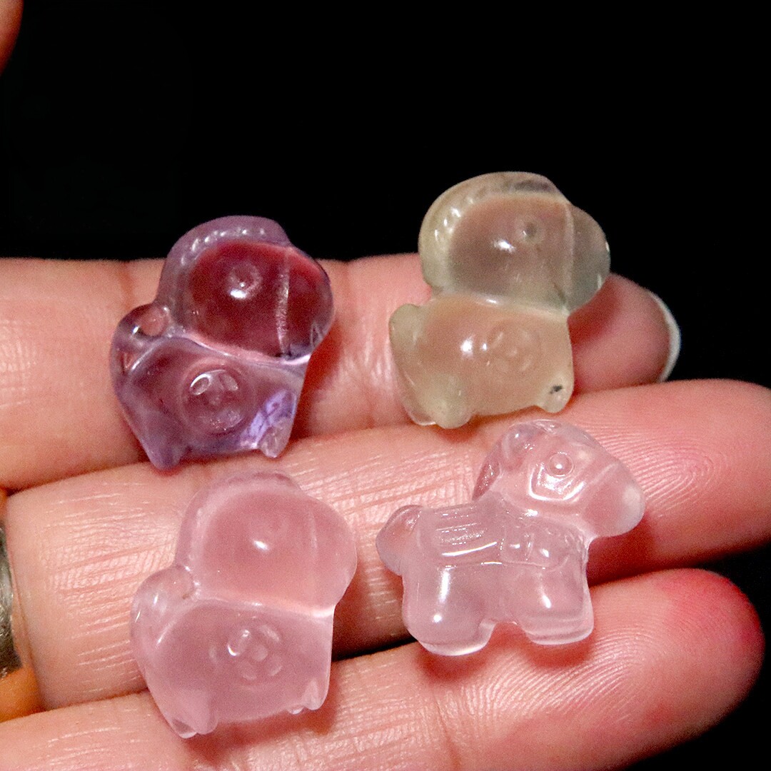 天然粉紫黄水晶生肖小马隔珠