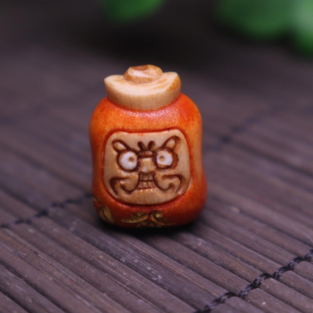 鹿角根付达摩钱袋背云隔珠侧挂