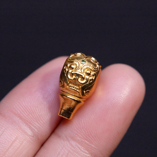 925纯银银镀金貔貅兽面三通佛头金刚星月菩提手串diy文玩配饰件