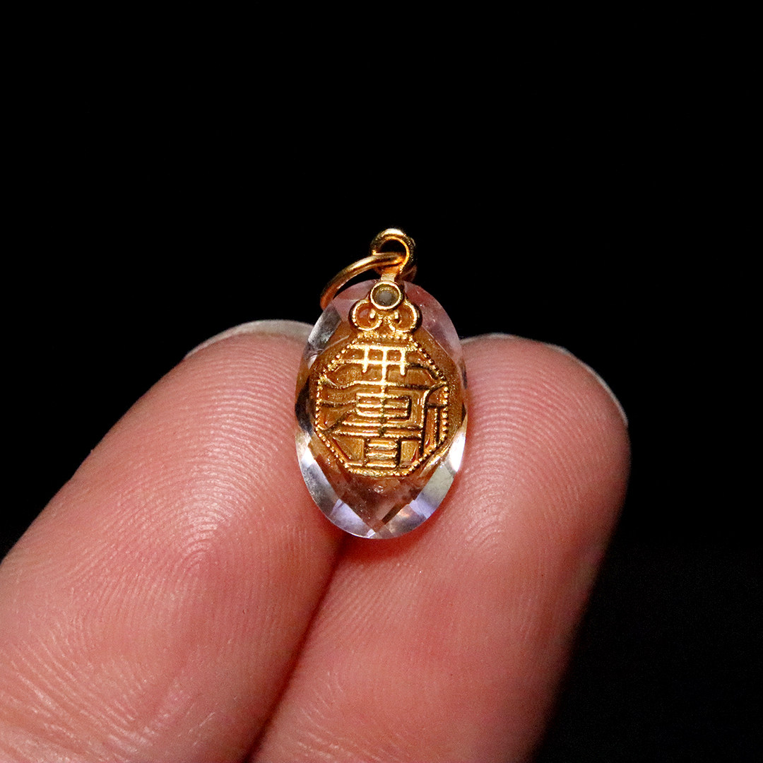 天然白水晶925银镀金吊坠配件