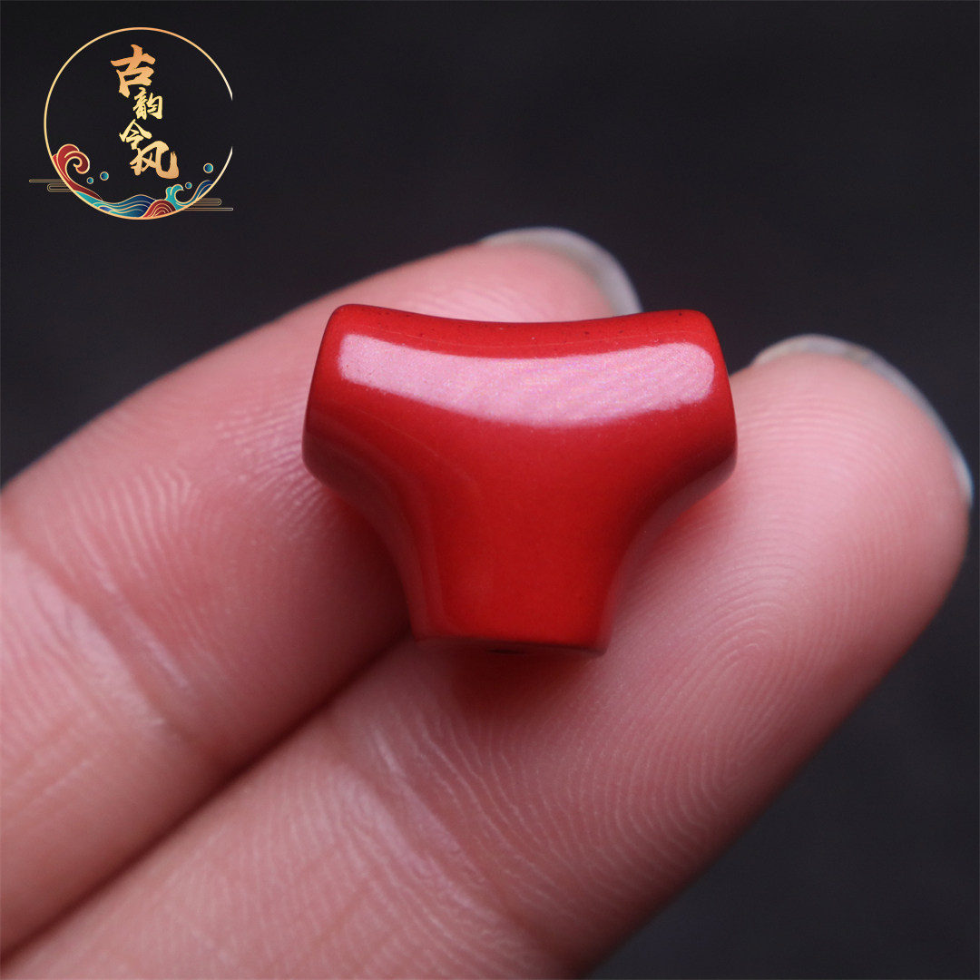 保真天然原矿朱砂帝王砂三角三通个性佛头菩提手长串diy文玩配饰