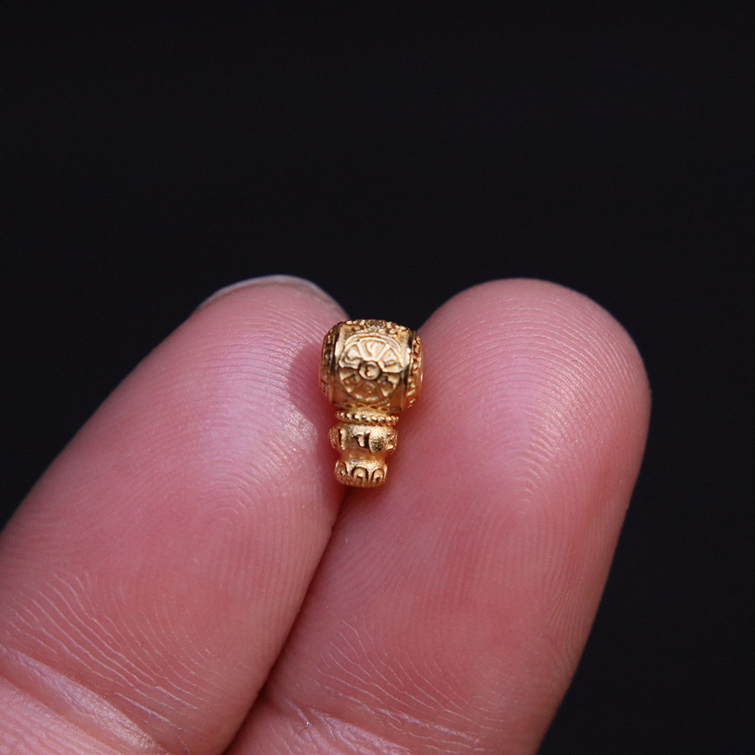 925纯银银镀金六字真言迷你三通佛头百香籽佛手小串配饰