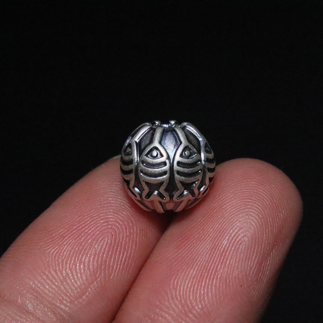 原创足银999纯银鱼桶珠散珠