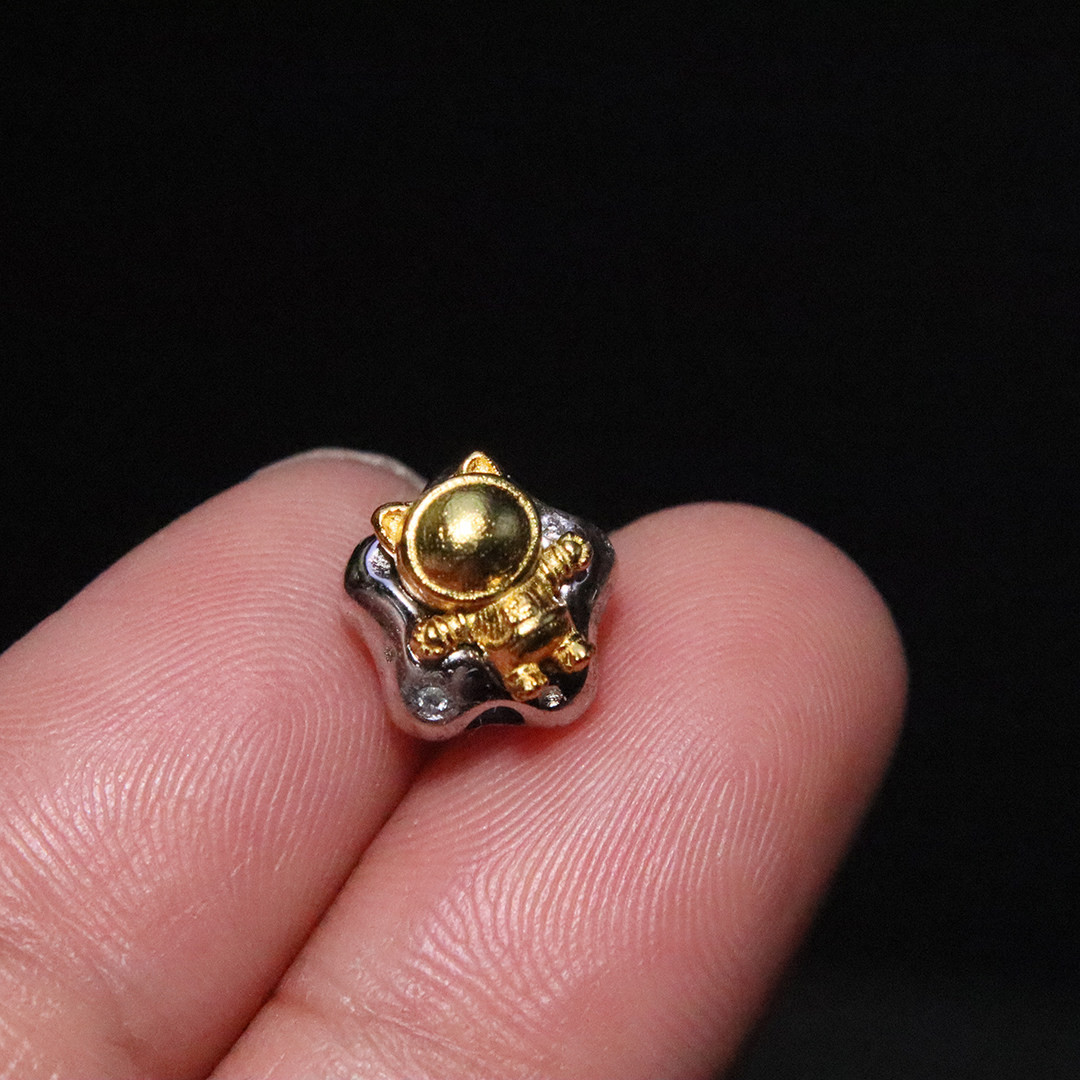 原创925纯银镀金星星宇航员隔珠双色顶珠手串手链项链挂件diy配饰