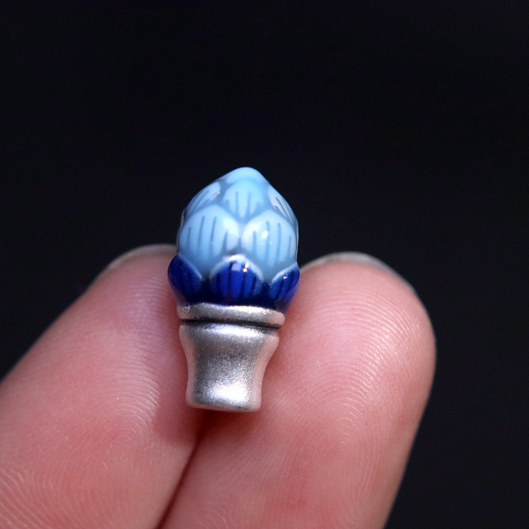 999足银青花瓷莲花三通佛头