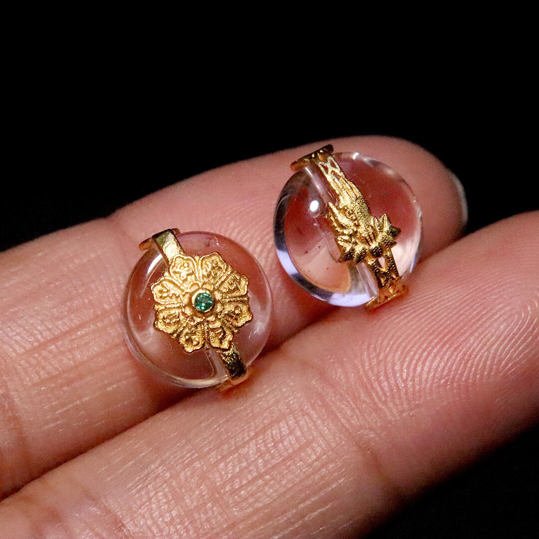 银镀金纯银925白水晶六字真言莲花佛手背云隔珠手链手串diy配饰
