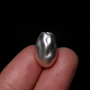 S999足银纯银不规则石头型光面散珠隔珠桶珠diy编绳手链串珠配件