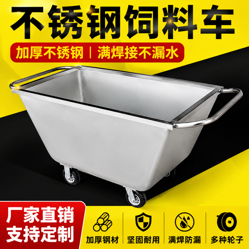 不锈钢饲料车手推车养殖场推料车