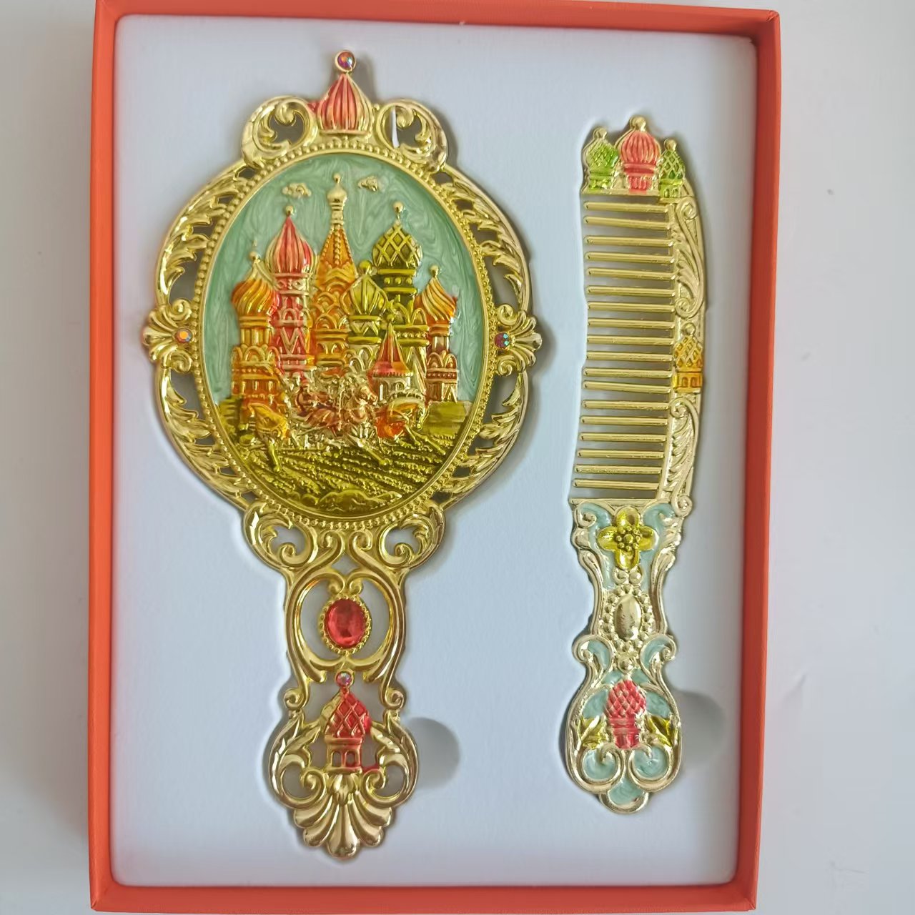 复古手柄小镜子带梳子城堡套装随身化妆镜公主镜6