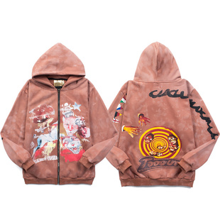 美潮高街复古做旧泥染小众Travis Scott巡回演唱纪念连帽衫卫衣男