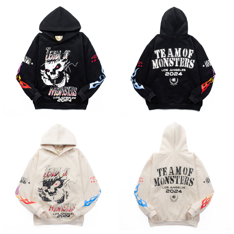 美式潮牌travis scott金属朋克哥特暗黑骷髅高街宽松连帽卫衣帽衫