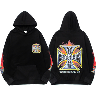 美式西海岸West Coast Choppers新款Vintage机车图案复古连帽卫衣