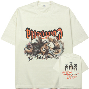 travis scott短袖说唱李承羲同款欧美抽象动物印花美式高街T恤潮