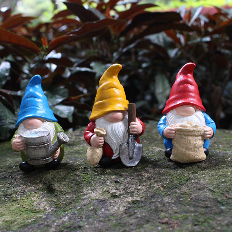 花园可爱小矮人3件套 庭院户外树脂精灵摆件微景观装饰品包邮新款