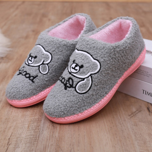 毛毛鞋 女包跟加绒保暖软底防滑居家室内厚底学生月子鞋 棉拖鞋 冬季