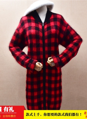 爱客时尚中长款加厚红色格子ins长毛貂绒韩版宽松显瘦外套女606