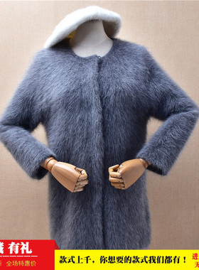 中长款秋冬加厚简约深灰色ins长毛貂绒韩版宽松显瘦九分袖外套185