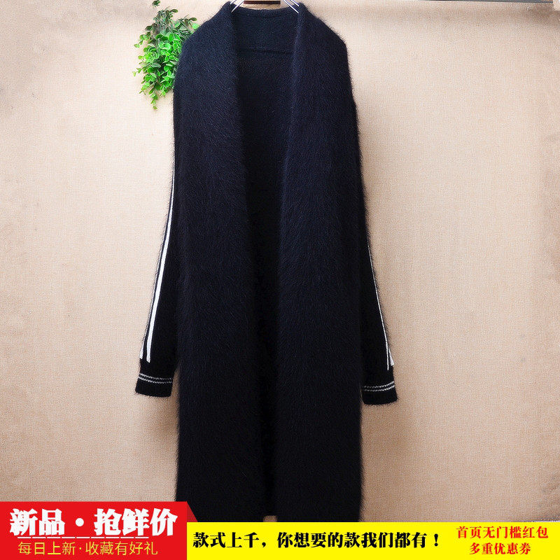 中长款加厚秋冬ins长毛貂绒黑色披风拼织韩版宽松蝙蝠外套毛衣203