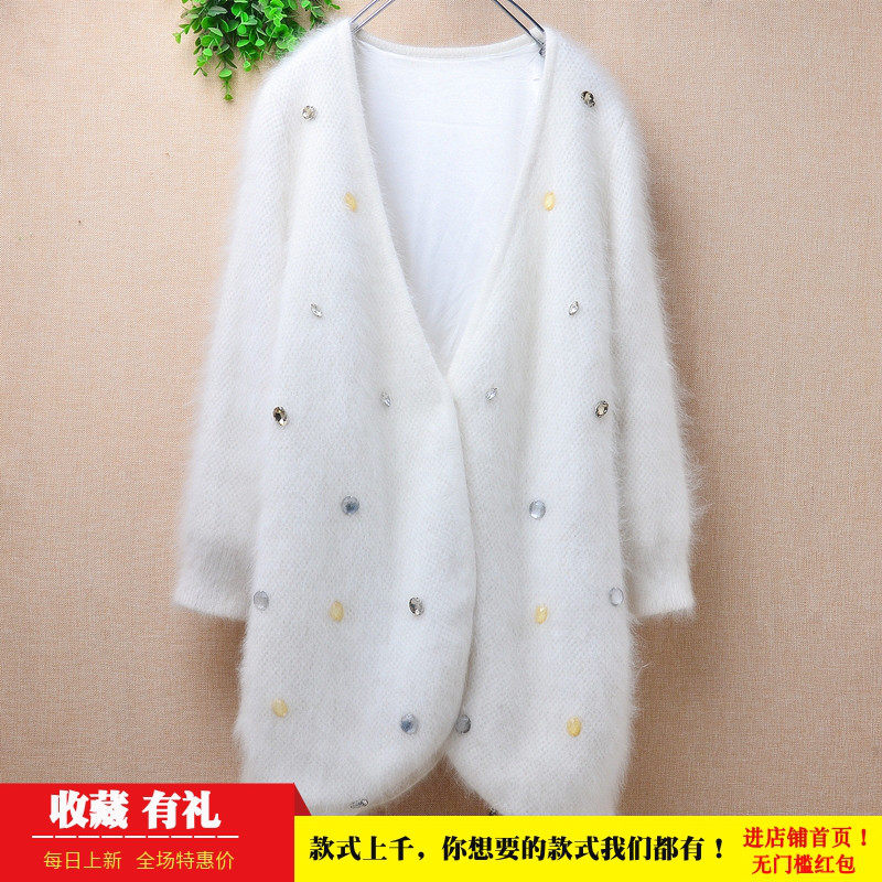 中长款秋冬ins长毛貂绒白色v领镶钻开衩款披风修身显瘦外套女82