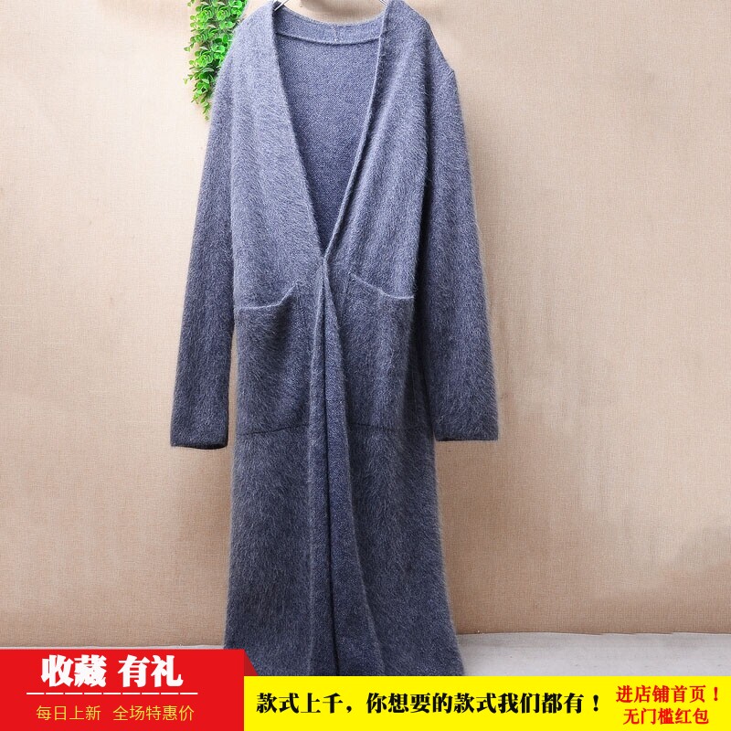 超长款过膝秋冬时尚减龄ins长毛貂绒深灰色披风宽松外套毛衣女342