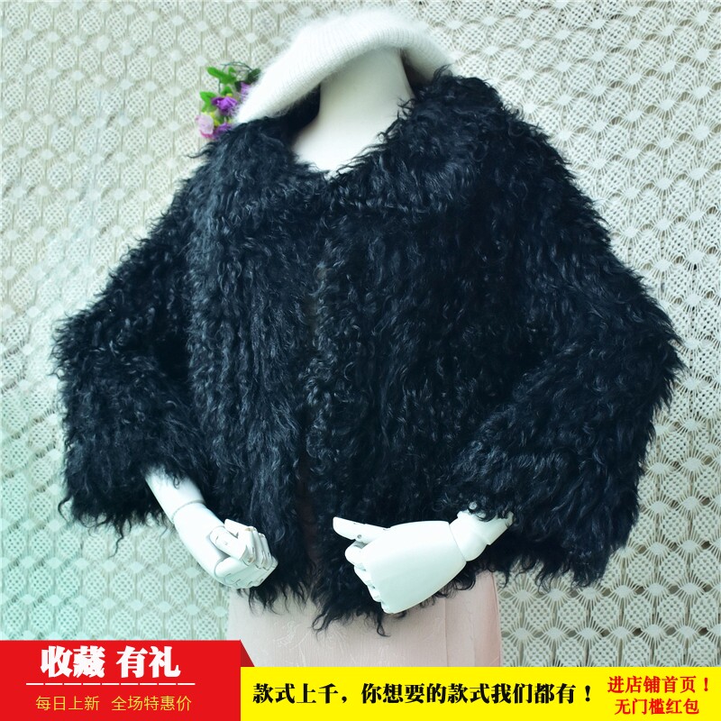 轻奢时尚冬季黑色娃娃领羊圈毛韩版宽松慵懒七分袖外套毛衣女135
