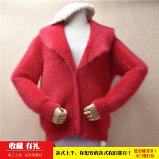 秋冬款ins长毛貂绒红色娃娃领韩版宽松慵懒风加厚外套毛衣女320
