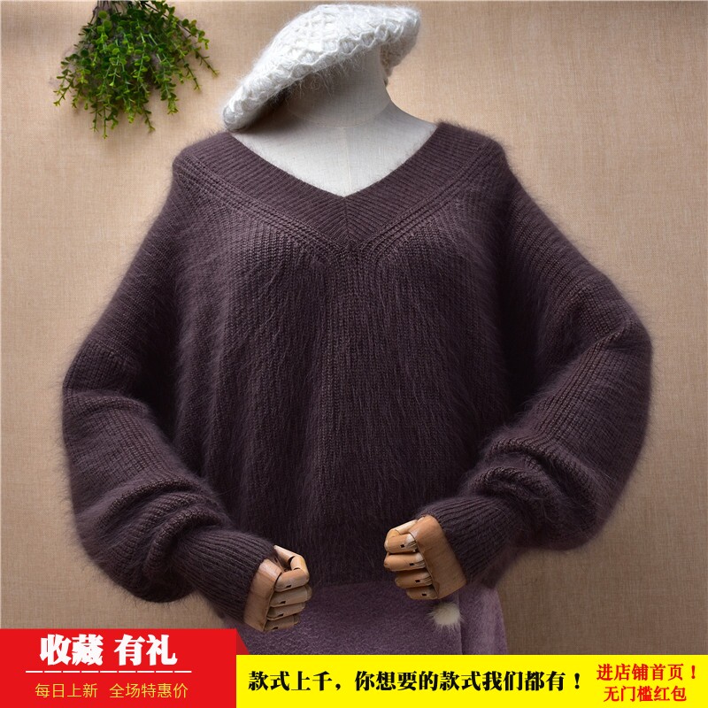 超气质短款ins长毛貂绒粗砂条纹v领韩版宽松蝙蝠袖慵懒套头女308