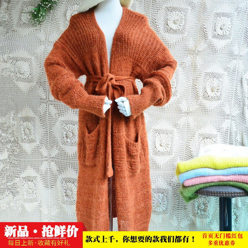超气质秋冬新品中长款chic马海毛巧克力色条纹披风系带外套毛衣女