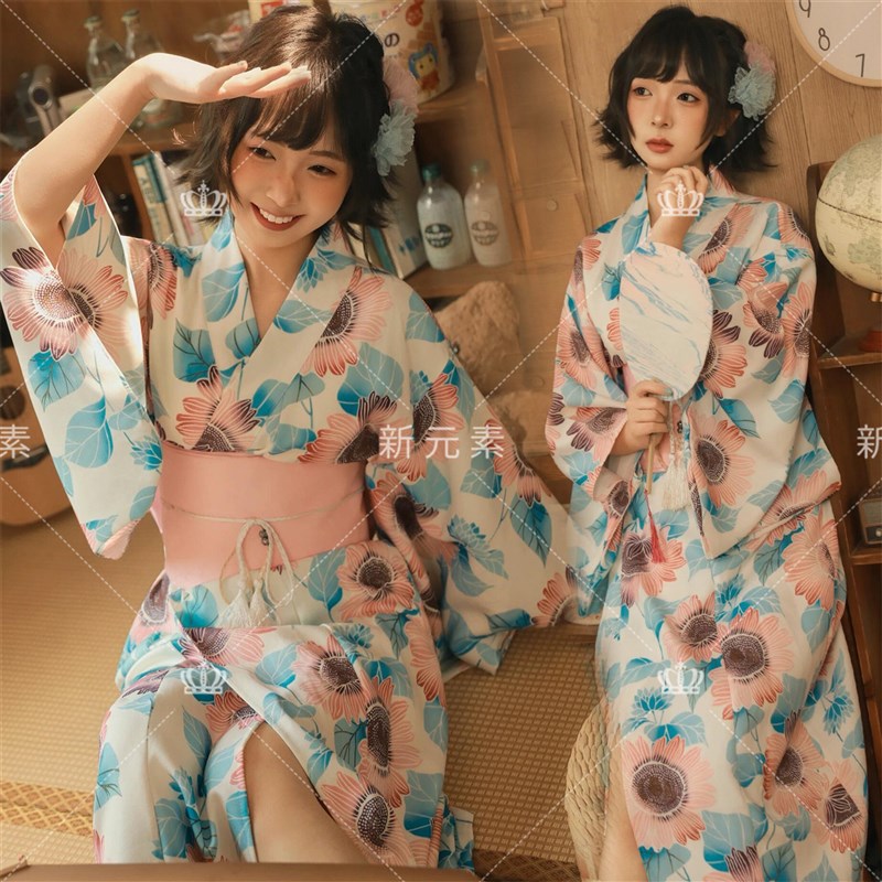 照相馆新款改良款和服花卉印花浴衣传统烟火神明少女写真拍照摄影