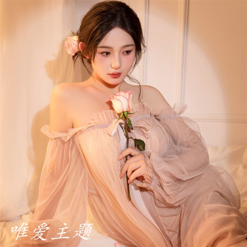 影楼法式浪漫仿真丝飘逸宽松显瘦遮肚淑女气质连衣裙长款仙女风