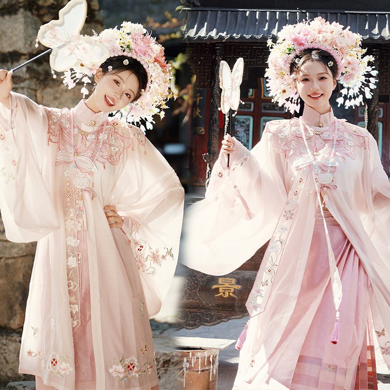 新款泉州浔埔女簪花服饰粉色汉服马面裙国风民族旅拍写真摄影服装