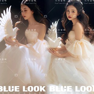 影楼拍照法式光影少女写服装温柔唯美公主风白月光艺术照摄影婚纱